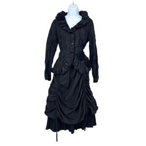 Pile Ou Face Paris Ruffle Blouse and Ruched Skirt Set French Victorian Gothic